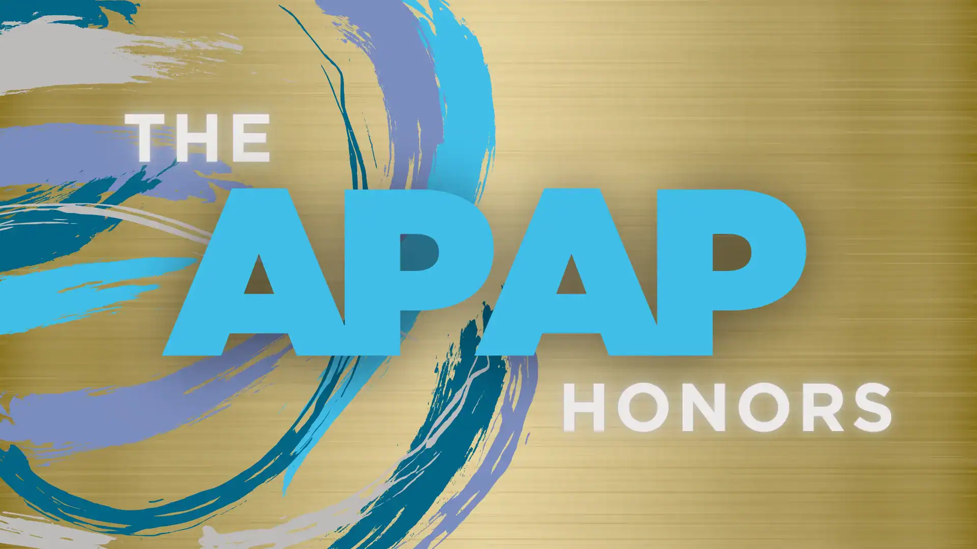 The APAP Honors graphic featuring a gold background and blue paint swirls.